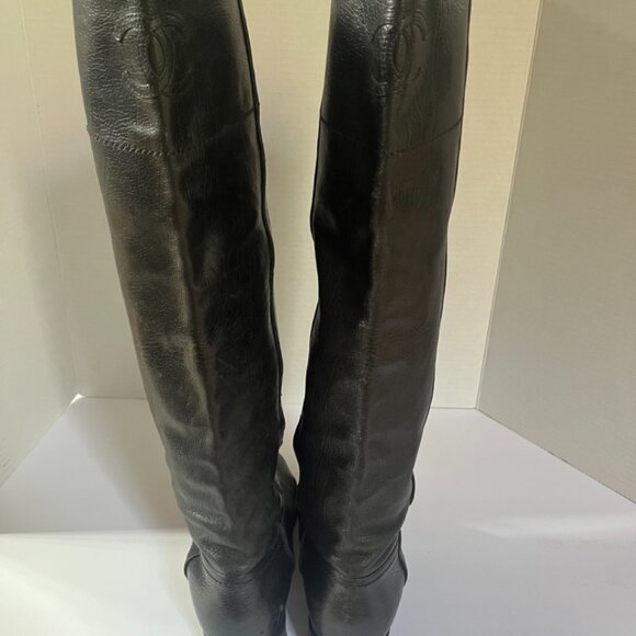 Chanel Black Leather Knee High Boots Size 38 / US 7.5 - Picture 3 of 14